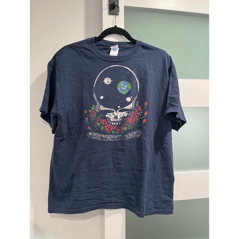 Y2K Grateful Dead‎ Space Your Face Earth Roses Navy Blue T-Shirt M&O Knits L